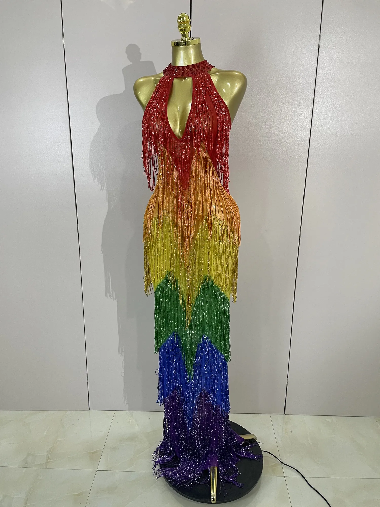 rainbow color dress for ladies Sparkling Mesh Long Fringe Women ... From Shewang08, Rs.6,458.34 boost-ai-search