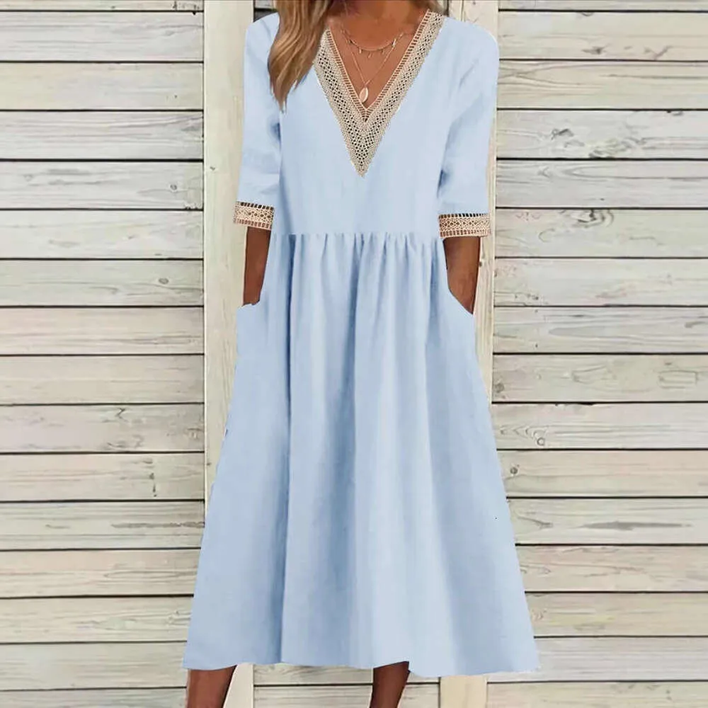 plus size loose cotton dresses Plus Size Cotton Linen Midi Dress