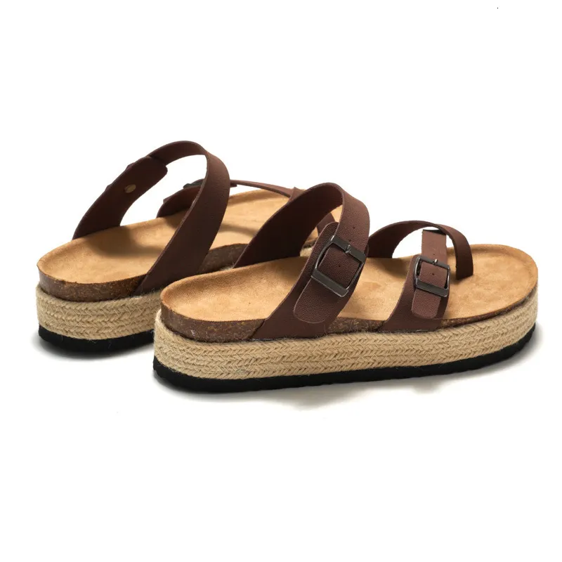 RUIZUSTOCK Women Fashion Brown Platform Thong Sandals PU Leather Espadrille Wedge Flip Flops_voghion.com