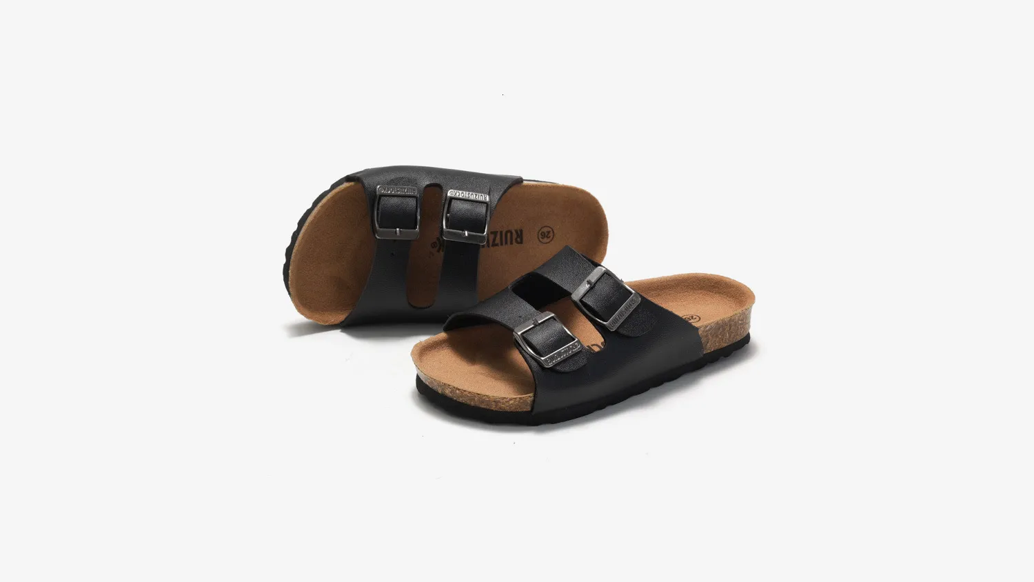 Sandales unisex classiques blanches en liège à double boucle cuir_voghion.com