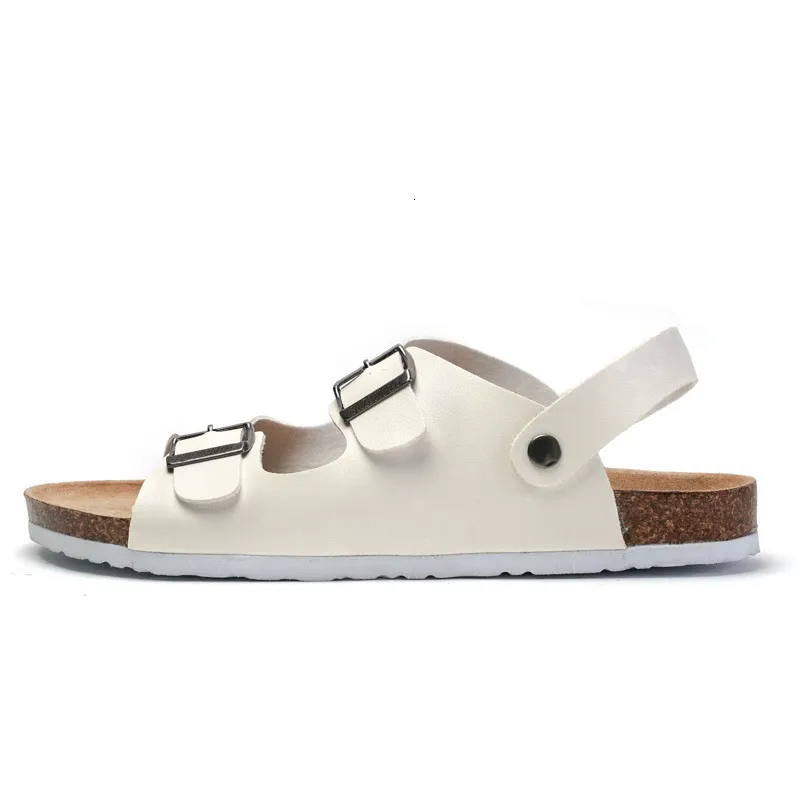 Classic Men Black Double Buckle Cork Sandals Pu Leather Sandals_voghion.com