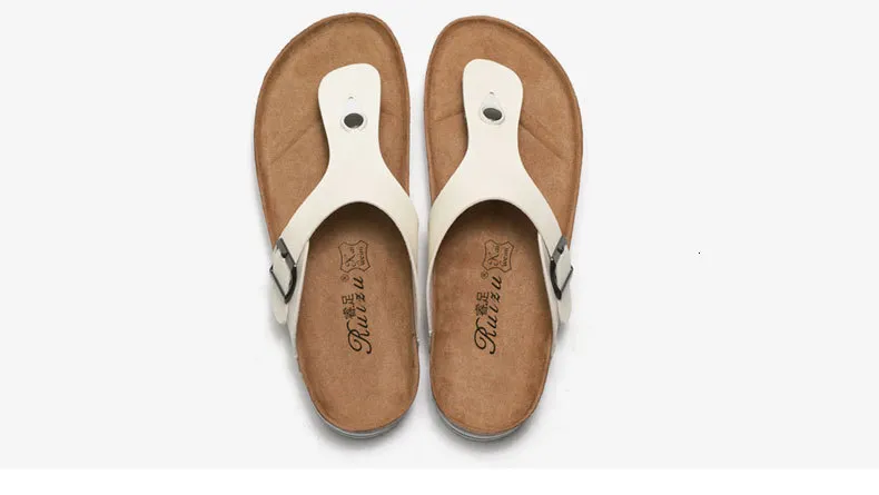 Women’s Black Platform Thong Sandals Pu Leather Cork Flat Sandals_voghion.com