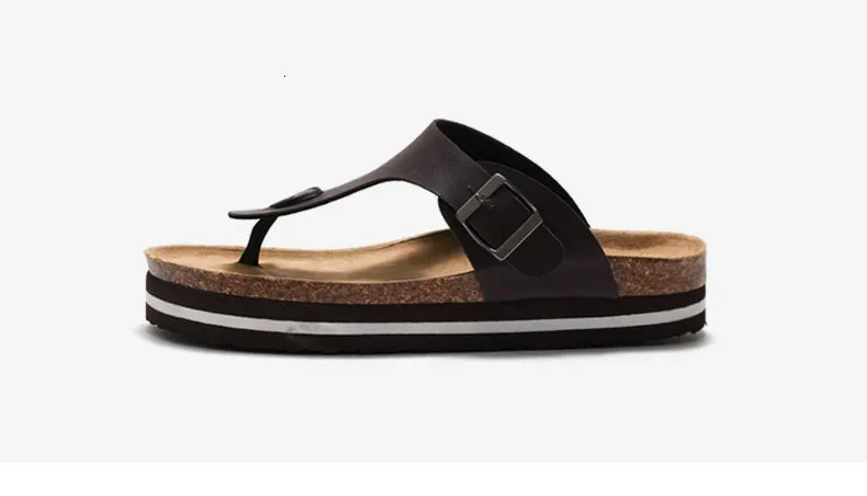 Women’s Black Platform Thong Sandals Pu Leather Cork Flat Sandals_voghion.com