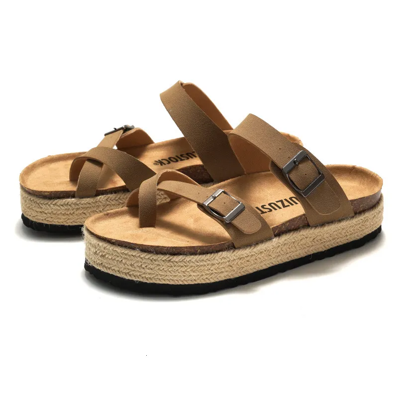 RUIZUSTOCK Women Fashion Brown Platform Thong Sandals PU Leather Espadrille Wedge Flip Flops_voghion.com
