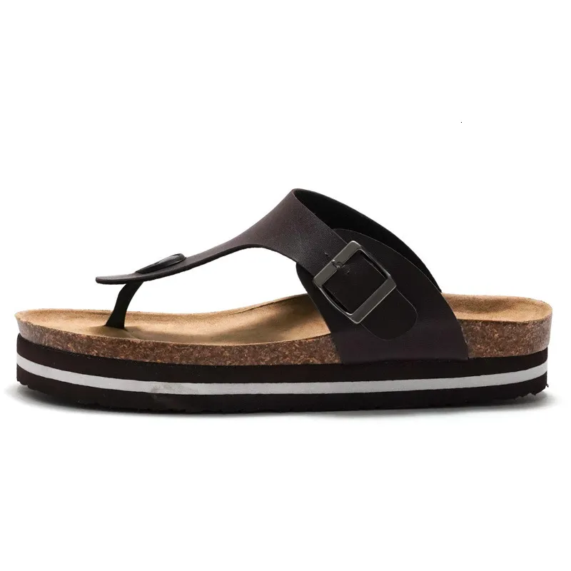 Women’s Black Platform Thong Sandals Pu Leather Cork Flat Sandals_voghion.com