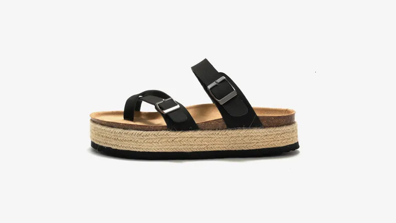 Women's Brown Platform Thong Sandals Leather Wedge Flip Flops_voghion.com