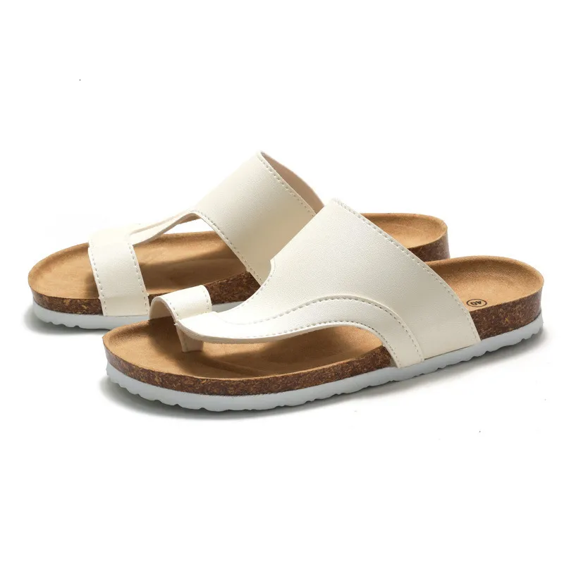 RUIZUSTOCK Men Classic Black Loop Cork Sandals PU Leather Open Toe Slides For Indoor And Outdoor_voghion.com