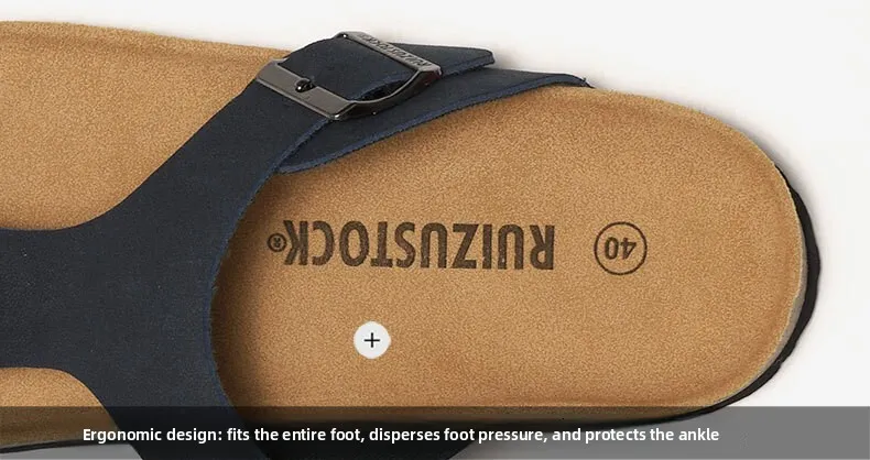 Unisex Black Cork Footbed Sandals Fashion Flat Flip Flops Buckle_voghion.com