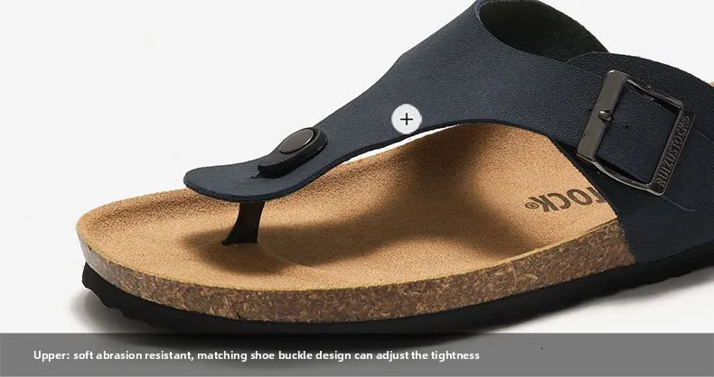Unisex Black Cork Footbed Sandals Fashion Flat Flip Flops Buckle_voghion.com