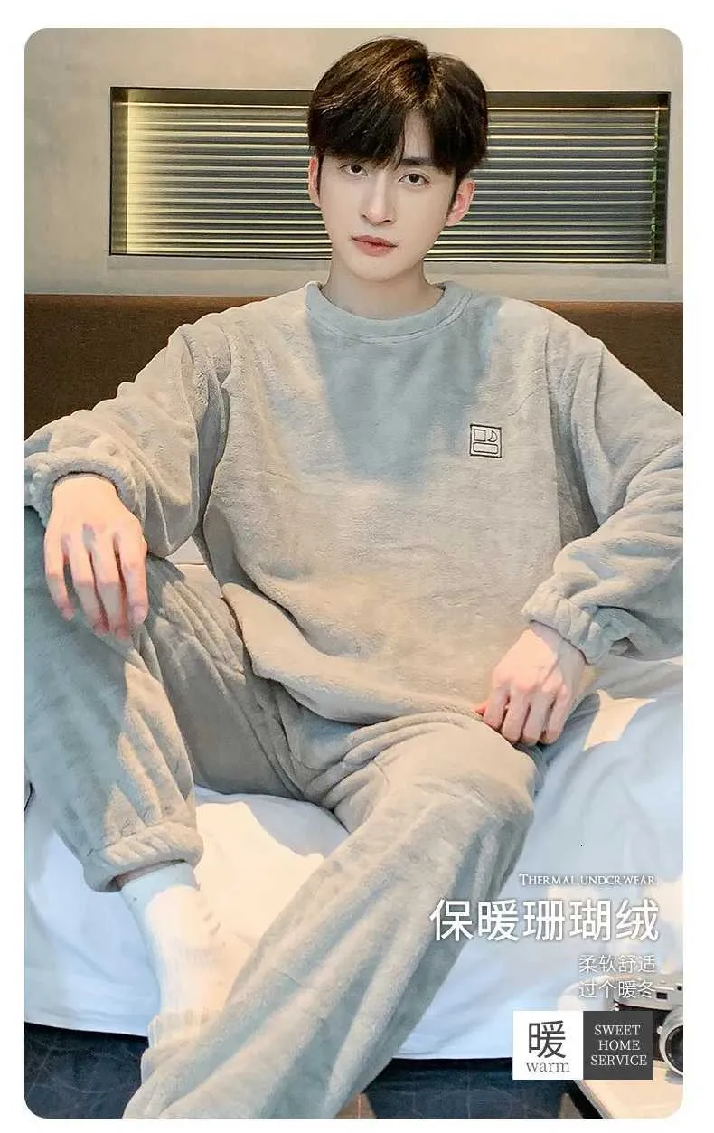 Mens Soft Coral Fleece Pajama Lounge Suit Men  From
