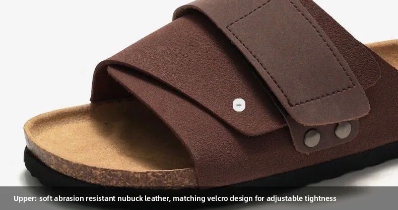 Unisex Khaki Beige Two Tone Adjustable Cork Sandals Flat Shoes_voghion.com
