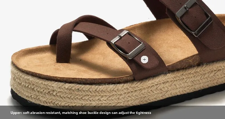 Women's Brown Platform Thong Sandals Leather Wedge Flip Flops_voghion.com