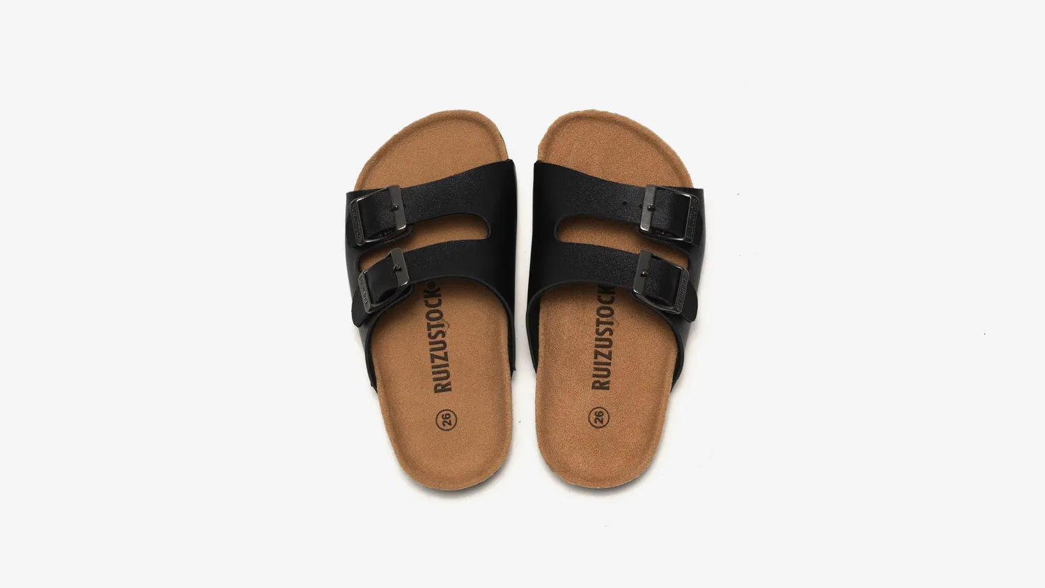 Sandales unisex classiques blanches en liège à double boucle cuir_voghion.com