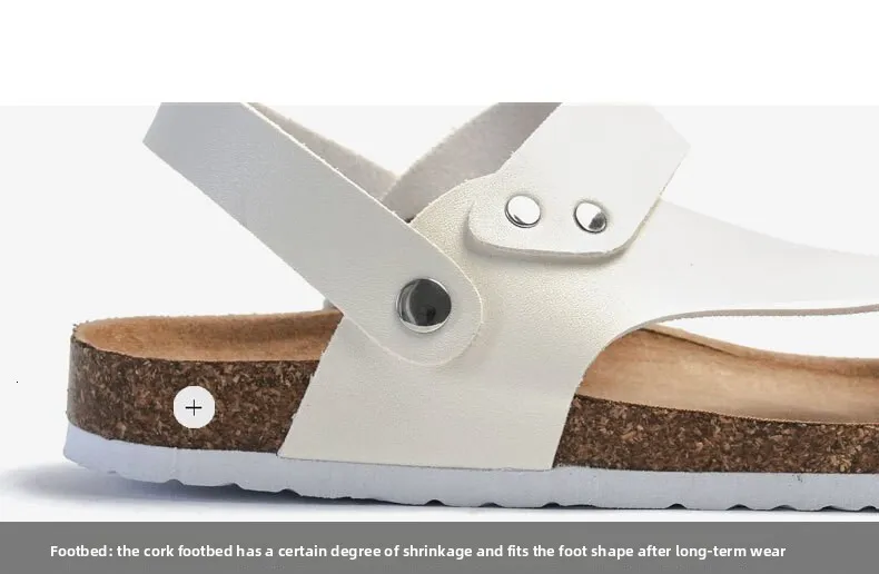 Unisex White Slingback Thong Sandals With Cork Footbed Flat Sole_voghion.com