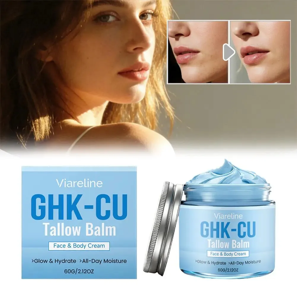 Luxury Natural GHK CU Copper Peptide Tallow Balm, Blue Cream for Face and Body