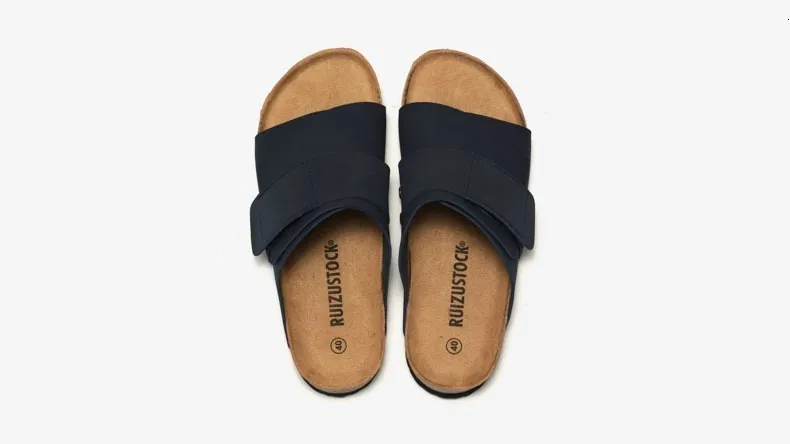 Unisex Khaki Beige Two Tone Adjustable Cork Sandals Flat Shoes_voghion.com