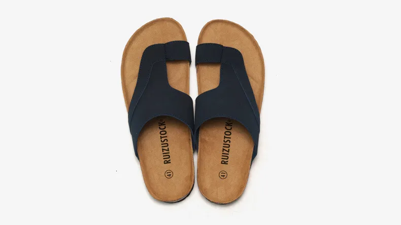 Classic Black Cork Sandals For Men Open Toe Beach Slides_voghion.com