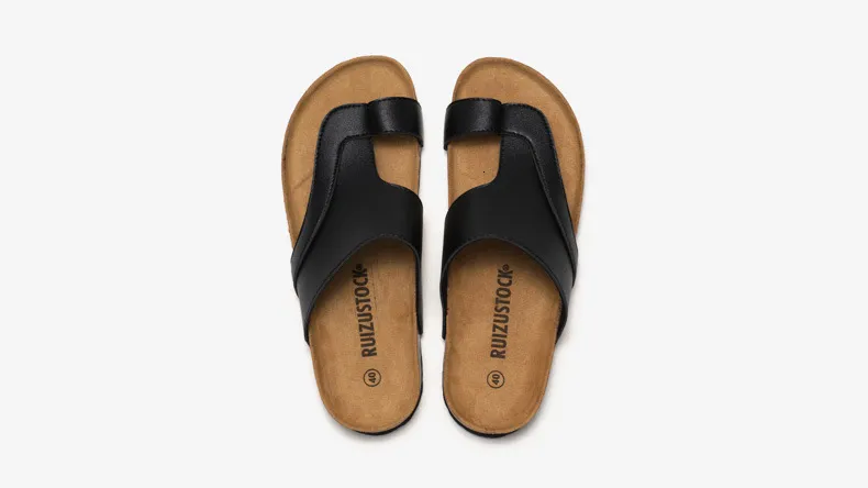 Classic Black Cork Sandals For Men Open Toe Beach Slides_voghion.com