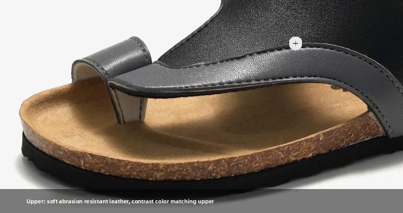 Classic Black Cork Sandals For Men Open Toe Beach Slides_voghion.com