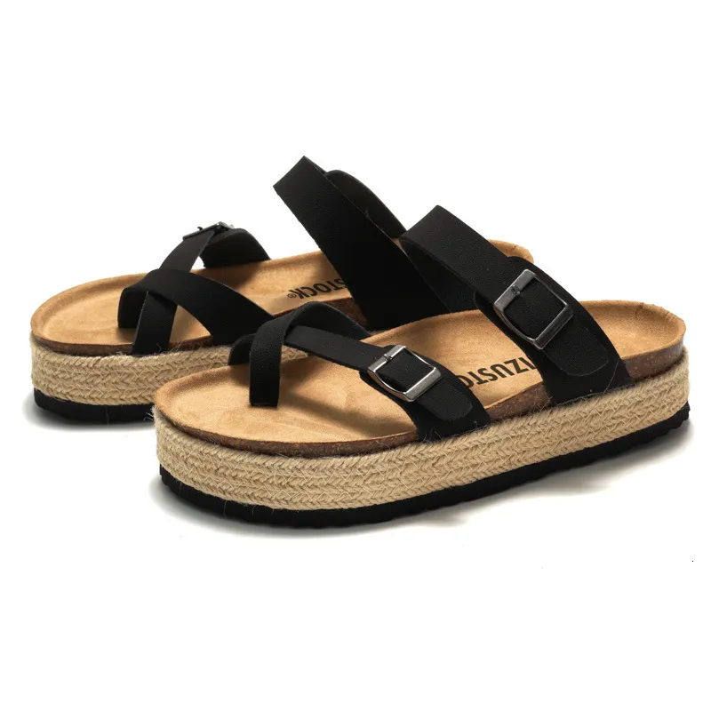 RUIZUSTOCK Women Fashion Brown Platform Thong Sandals PU Leather Espadrille Wedge Flip Flops_voghion.com