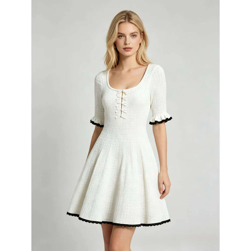 white lace up tie front mini knit dress Women White Lace Mini Dress Cutout Dress Off Shoulder Long Sleeve Sheer Crochet Knit Bodycon Cut