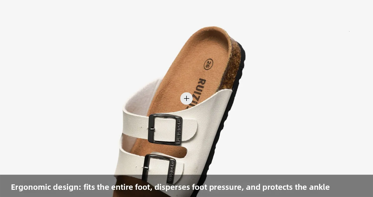 Sandales unisex classiques blanches en liège à double boucle cuir_voghion.com