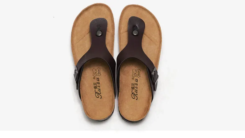 Women’s Black Platform Thong Sandals Pu Leather Cork Flat Sandals_voghion.com
