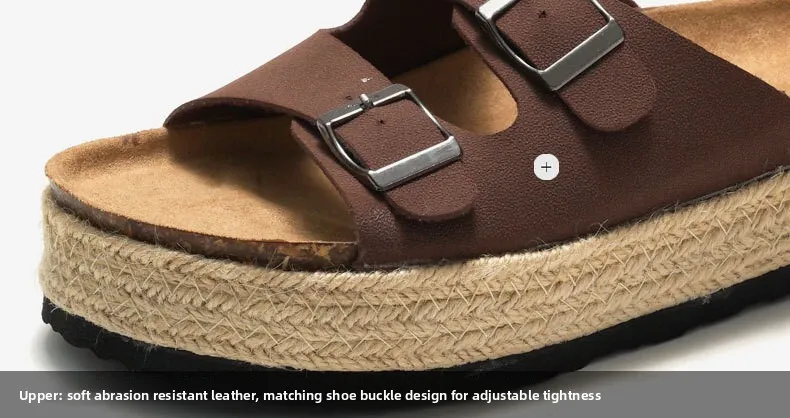 Women's Khaki Platform Slide Sandals Suede Double Buckle Flat Shoes_voghion.com