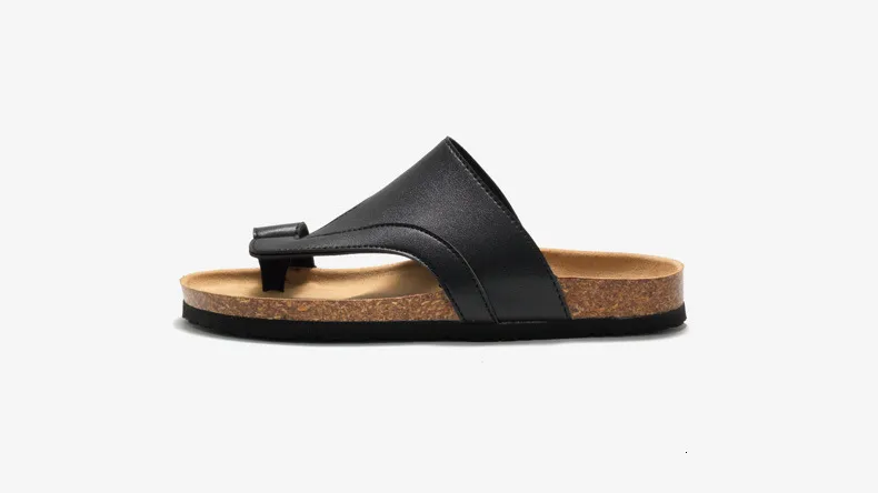 Classic Black Cork Sandals For Men Open Toe Beach Slides_voghion.com