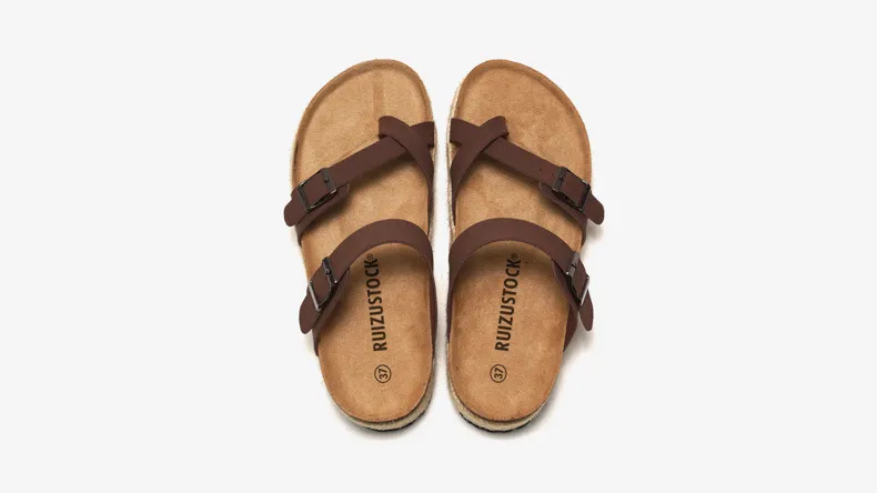 Women's Brown Platform Thong Sandals Leather Wedge Flip Flops_voghion.com