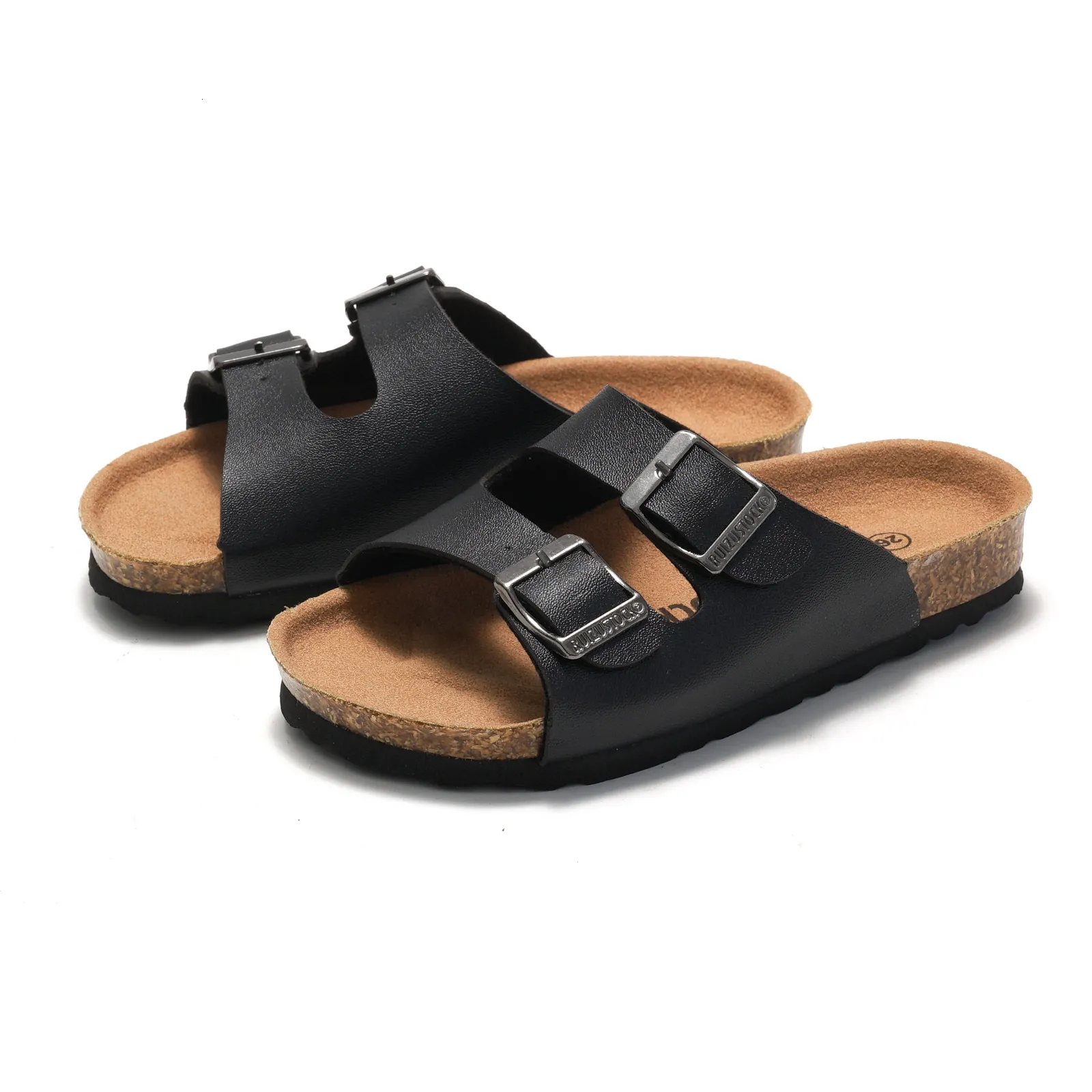 Sandales unisexes classiques blanches à double boucle en liège et cuir PU RUIZUSTOCK pour l'intérieur et l'extérieur_voghion.com