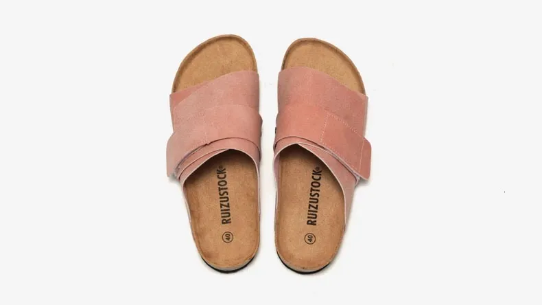 Unisex Khaki Beige Two Tone Adjustable Cork Sandals Flat Shoes_voghion.com