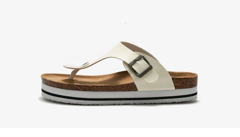 Women’s Black Platform Thong Sandals Pu Leather Cork Flat Sandals_voghion.com