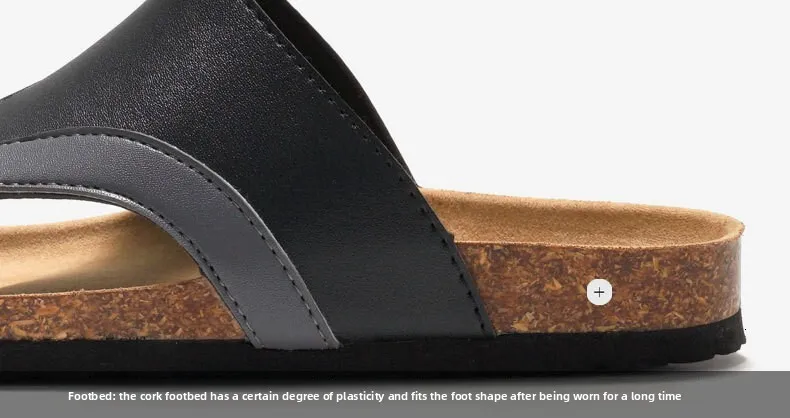 Classic Black Cork Sandals For Men Open Toe Beach Slides_voghion.com