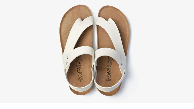 Unisex White Slingback Thong Sandals With Cork Footbed Flat Sole_voghion.com