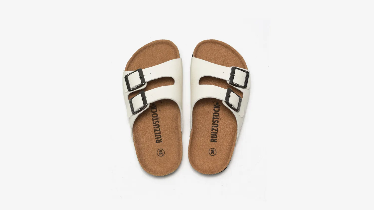 Sandales unisex classiques blanches en liège à double boucle cuir_voghion.com