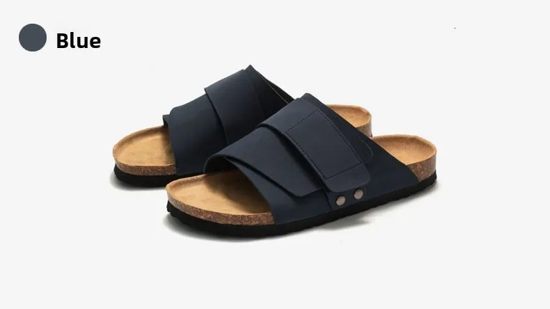 Unisex Khaki Beige Two Tone Adjustable Cork Sandals Flat Shoes_voghion.com