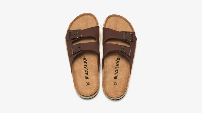 Women's Khaki Platform Slide Sandals Suede Double Buckle Flat Shoes_voghion.com