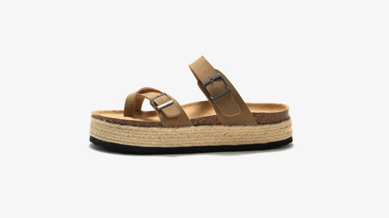 Women's Brown Platform Thong Sandals Leather Wedge Flip Flops_voghion.com