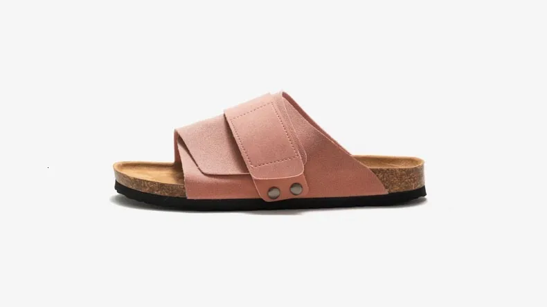Unisex Khaki Beige Two Tone Adjustable Cork Sandals Flat Shoes_voghion.com