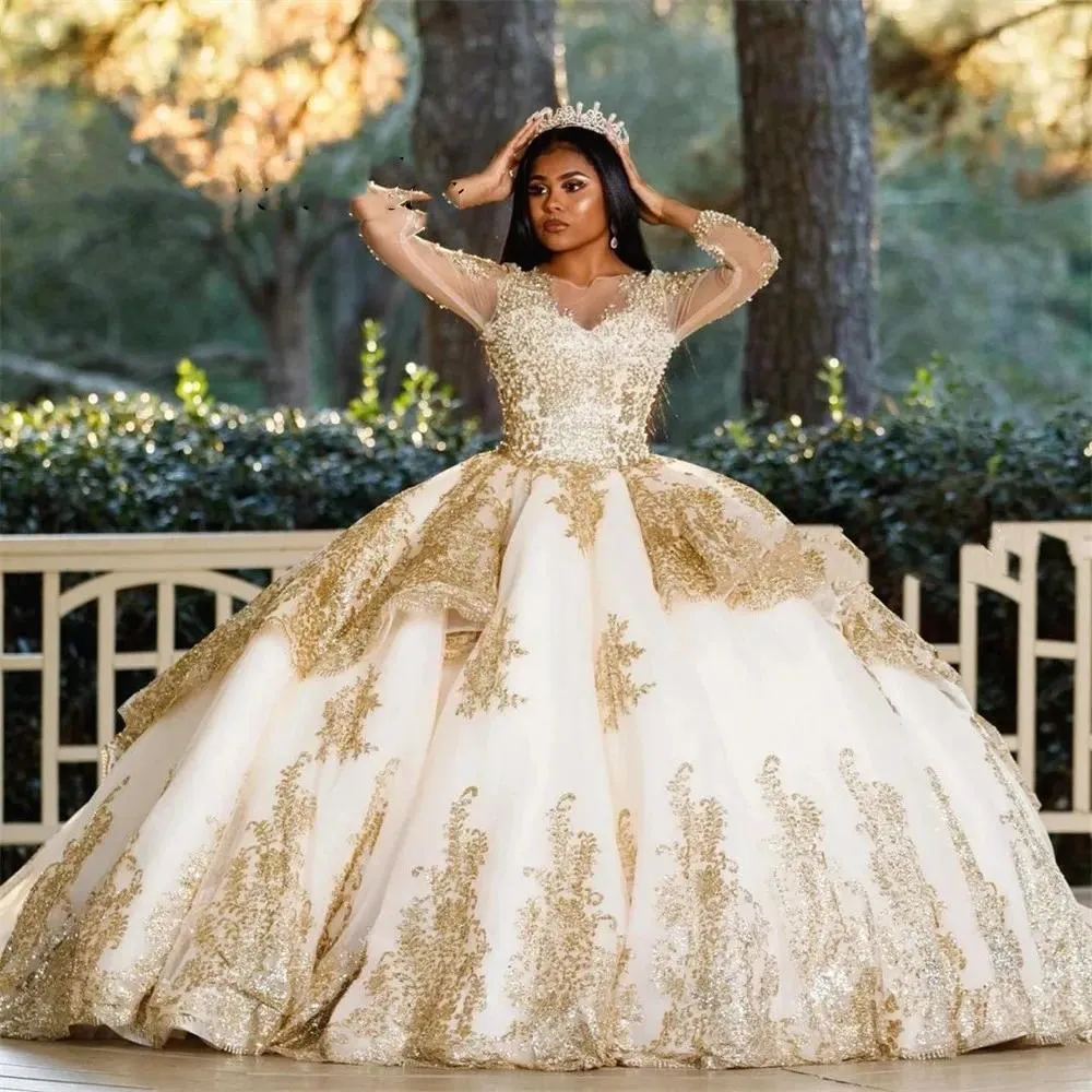white and gold quince dress Quinceaera Strapless Embroidery Tulle Skirt S / White If you need custom Champagne Quinceanera Dresses Gold Beaded