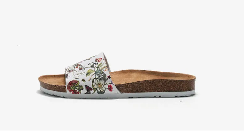 Women's Floral Print Single Strap Flat Sandals Pu Leather Summer_voghion.com