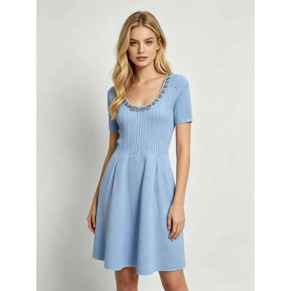 flared-skirt rib-knit mini dress Rib knit mini dress