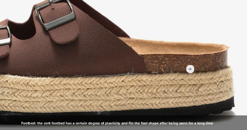 Women's Khaki Platform Slide Sandals Suede Double Buckle Flat Shoes_voghion.com