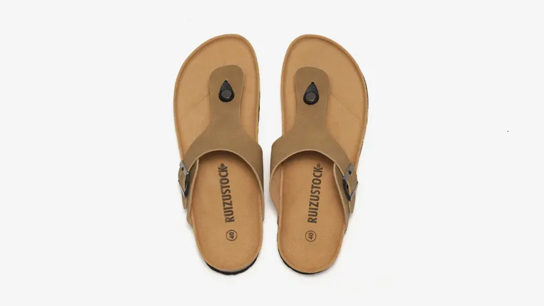 Unisex Black Cork Footbed Sandals Fashion Flat Flip Flops Buckle_voghion.com