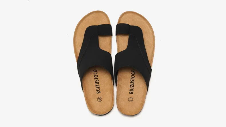 Classic Black Cork Sandals For Men Open Toe Beach Slides_voghion.com