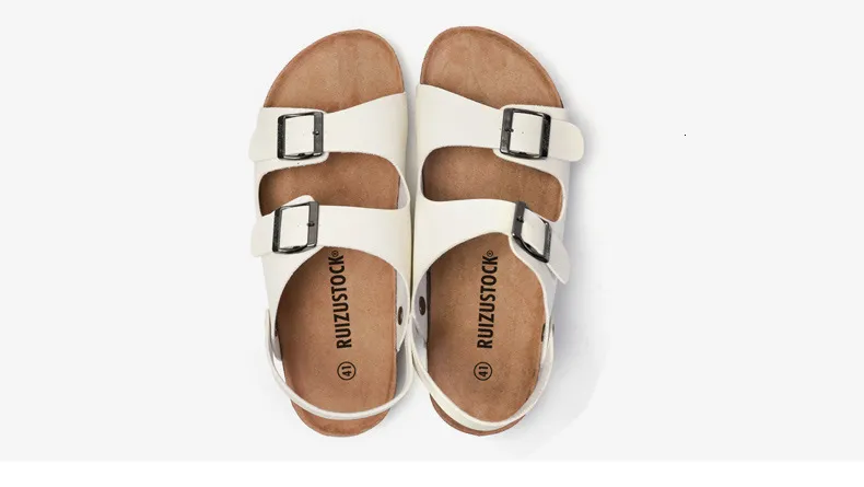 Classic Men Black Double Buckle Cork Sandals Pu Leather Sandals_voghion.com