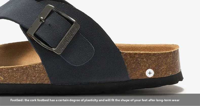Unisex Black Cork Footbed Sandals Fashion Flat Flip Flops Buckle_voghion.com