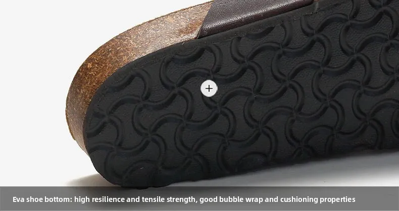 Classic Men Brown Cross Strap Sandals Open Toe Cork Footbed Slides_voghion.com