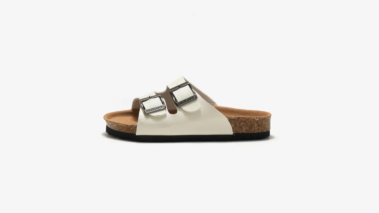 Sandales unisex classiques blanches en liège à double boucle cuir_voghion.com